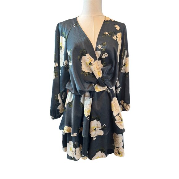 Exceptional Zara Floral Small Wrap DRESS Blue/Dark Gray Ivory Roses - Picture 3 of 16